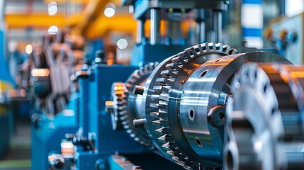 Fototapeta premium Precision engineering gears and machinery in industrial setting