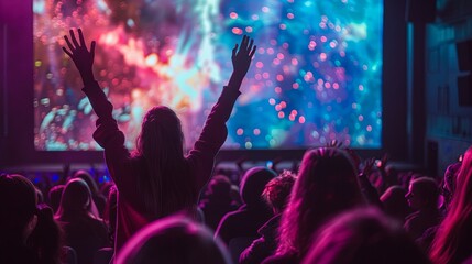 Enthusiastic concertgoer enjoying a vibrant music festival at night