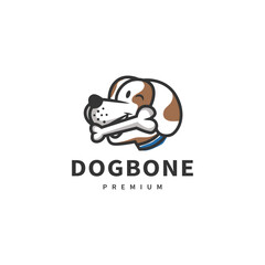 cute dog illustration with bone biting logo design 2