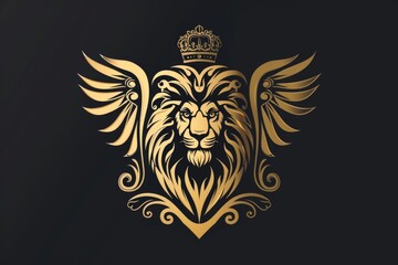 Majestic golden lion with wings and a crown, suitable for regal and powerful themes