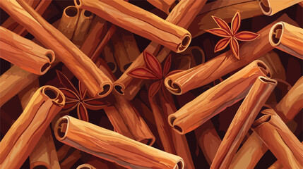 Natural cinnamon sticks as background closeup Vector