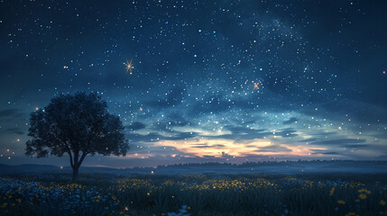 A serene and peaceful scene of a clear night sky, where the stars seem to shimmer and dance with life
