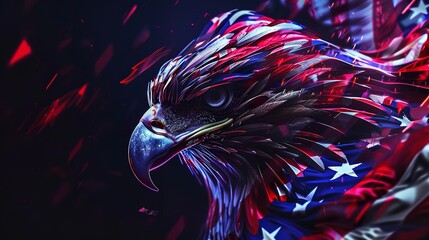 Wavy American Flag with an Eagle Symbolizing Strength