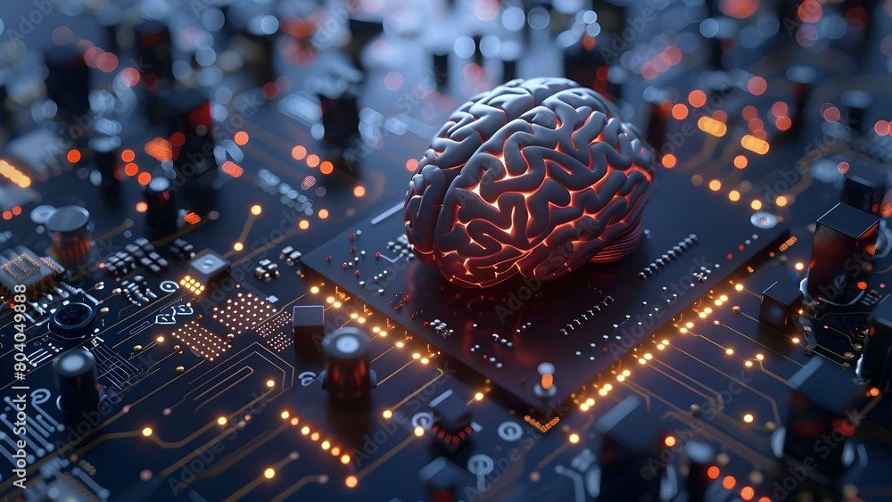 Poster complying with ai technology standards for smart data encryption in human brain chips. concept ai st