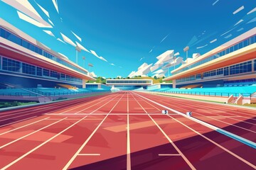 Digital illustration of a running track in a stadium, perfect for sports and fitness designs