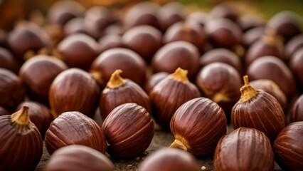 Obraz premium Autumns bounty A closeup of freshly harvested chestnuts