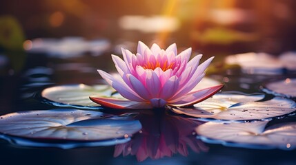 A water lily flower on a blurred background - obrazy, fototapety, plakaty
