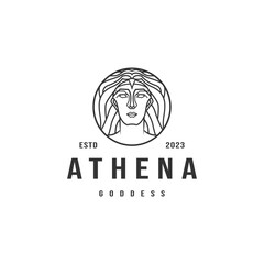 Athena goddess vintage line logo design illustration