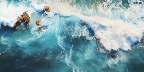 Surreal sea with waves and rocks. 3d render illustration. - Powered by Adobe