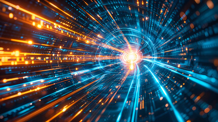 Obraz premium Cyber Stream: Racing Through Data