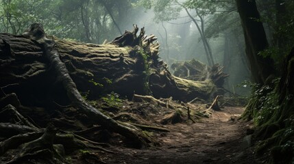 A fallen tree in the forest