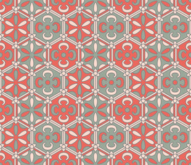 Japanese Flower Hexagon Vector Seamless Pattern