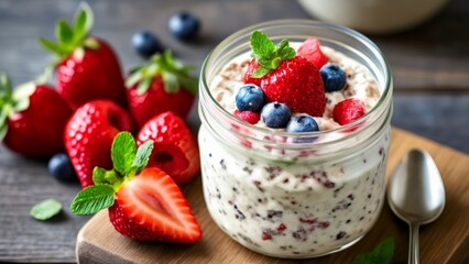  Freshly made yogurt parfait with berries and mint