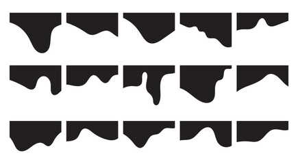 Website border and header set with drops, waves, organic and geometric shapes in black colour. Isolated vector template for website, app, poster, banner. On white background in eps 10.