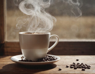 L'alchimia del mattino: la tazzina di caffè e i suoi chicchi si mescolano per creare l'elixir...