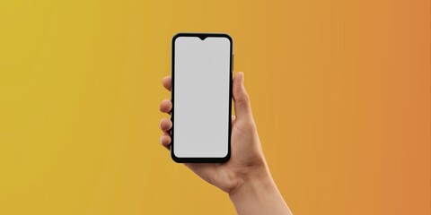 Smartphone in hand against a bright yellow backdrop, ideal for app promos
