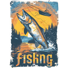 Obraz premium Fishing tshirt design