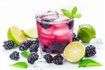 Blackberry Lime Porch drink isolated on white  background