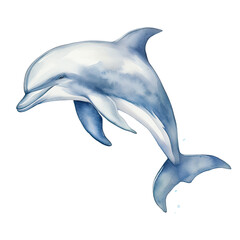 Fototapeta premium AI-Generated Watercolor Cute Dolphin jumping Clip Art Illustration. Isolated elements on a white background.