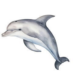 AI-Generated Watercolor Cute Dolphin jumping Clip Art Illustration. Isolated elements on a white background.
