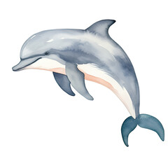 Fototapeta premium AI-Generated Watercolor Cute Dolphin jumping Clip Art Illustration. Isolated elements on a white background.