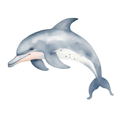 Obraz premium AI-Generated Watercolor Cute Dolphin jumping Clip Art Illustration. Isolated elements on a white background.