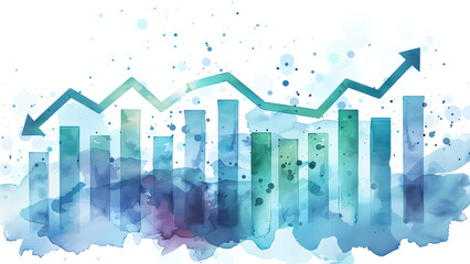 Financial Success: Blue and Green Bar Graph Illustrating Upward Growth, Bar Graph with Arrow Indicates Success and Growth