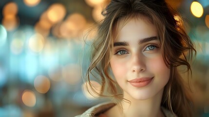 Fototapeta premium Warm and Engaging Portrait of a Serene Young Woman