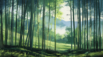 Forêt de bambou à l'aquarelle
