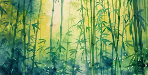 Forêt de bambou à l'aquarelle