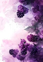 Lush Purple Grape Cluster in Vibrant Watercolor Wash