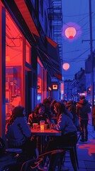 Illustration of young people eating midnight snack