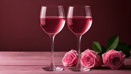  Elegant wine glasses paired with delicate roses on a wooden table