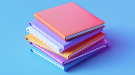 Books stack, paper literature and text books in blank colored covers. Concept of education, school or home library, wisdom, knowledge, reading, 3D render illustration.