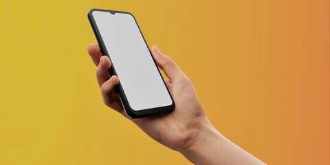 Smartphone in hand against a bright yellow backdrop, ideal for app promos