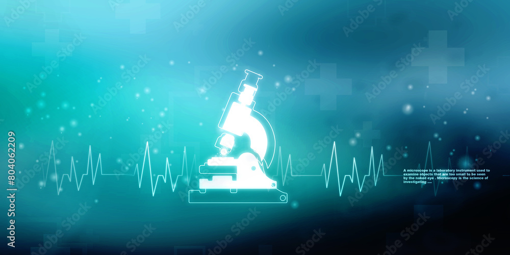 Poster 2d rendering virus testing microscope with medicine bottle