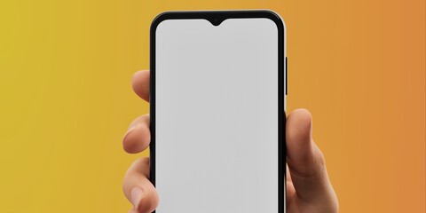 Smartphone in hand against a bright yellow backdrop, ideal for app promos
