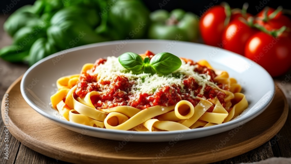 Canvas Prints  Delicious pasta dish with fresh basil and tomatoes