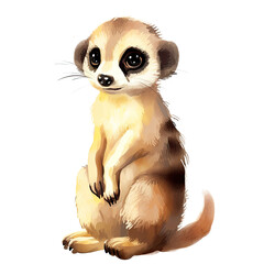 AI-Generated Watercolor Cute Meerkat sitting Clip Art Illustration. Isolated elements on a white background.
