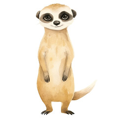 Obraz premium AI-Generated Watercolor Cute Meerkat standing Clip Art Illustration. Isolated elements on a white background.