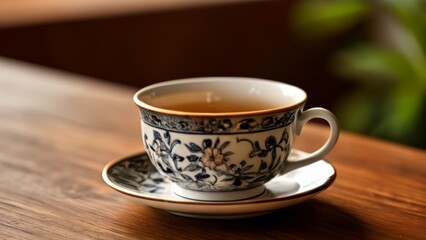  Elegant tea time setting on wooden table