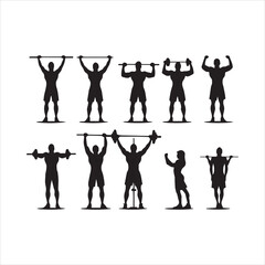 Gym workout silhouette collection human fitness vector illustration set Fitness Workout vector