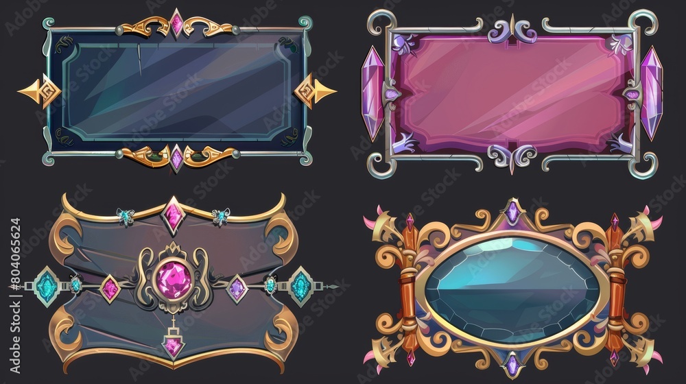 Poster a set of empty rectangle frames in a medieval style for game ui design. modern cartoon set of user i