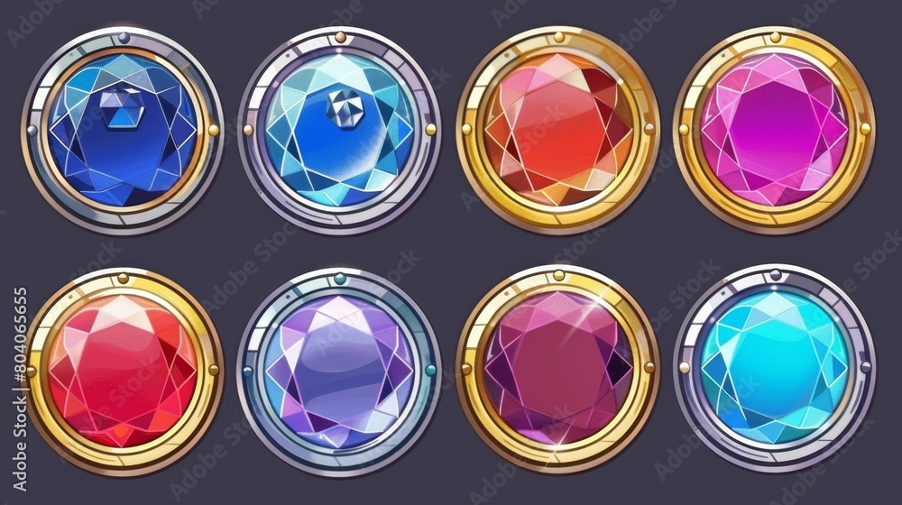 Aufkleber a set of empty circles decorated with silver and gold gems is used as a backdrop for a game user int