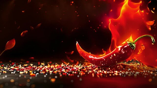 Fiery chili pepper explosion with vibrant spice burst
