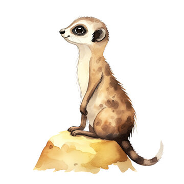 recommend clip art: AI-Generated Watercolor cute Meerkat on a hill Clip Art Illustration. Isolated elements on a white background.