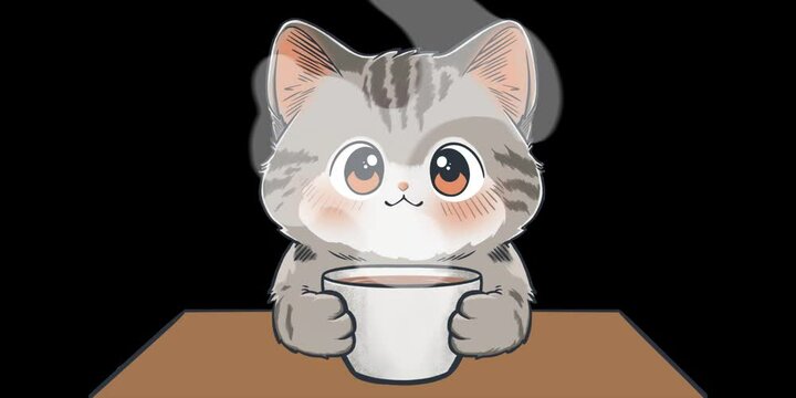 cute cat enjoy drink coffee