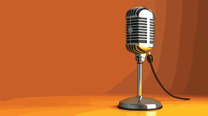Retro microphone on table against color background Vector