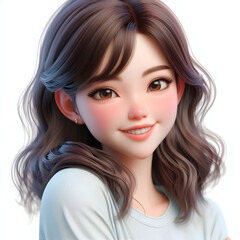 Naklejka premium Happy Asian cartoon character girl, young woman portrait, female, happy mood, feeling expression concept, beautiful eyes, 3d style, isolated on a white background