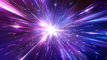 CG hyperspace warp speed light effect background. Modern modern velocity tunnel motion in a galaxy. Futuristic travel in a virtual world illustration. Neon highway fast move radial illustration.